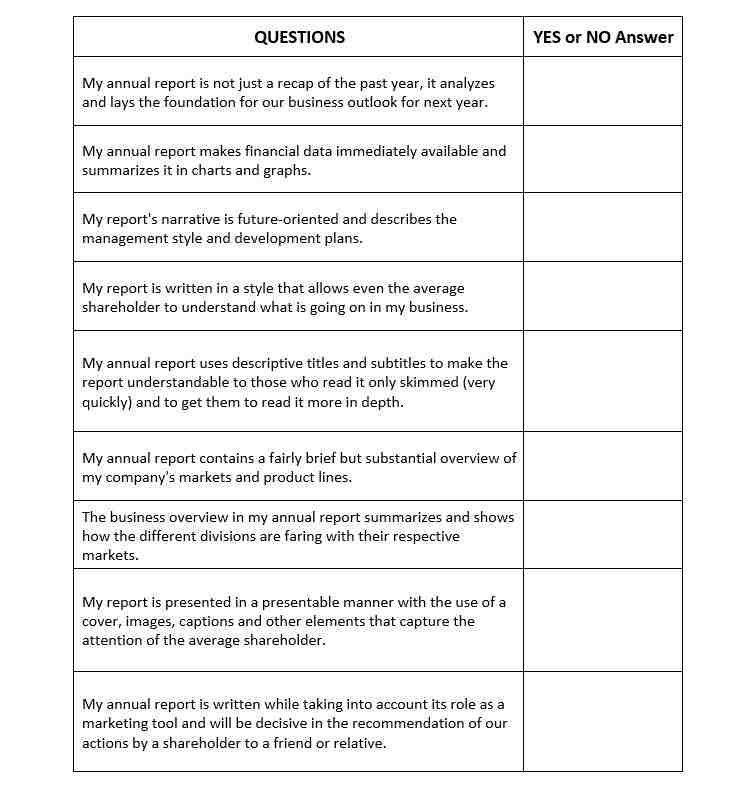 Questionnaire relationship with shareholders and investors