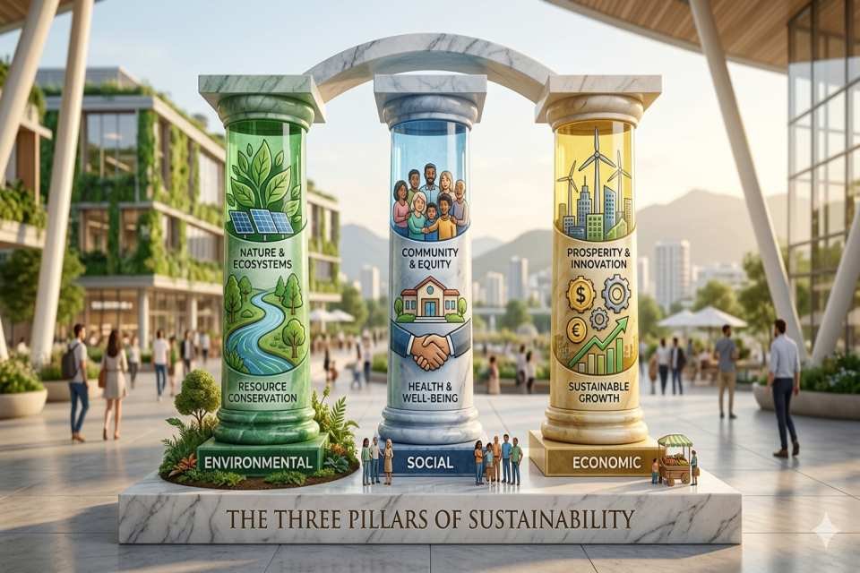 Three pillars of sustainability environmental social and economic