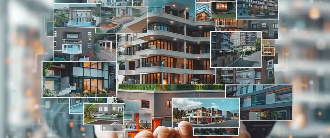 Montage de différents biens immobiliers présenté par un gestionnaire